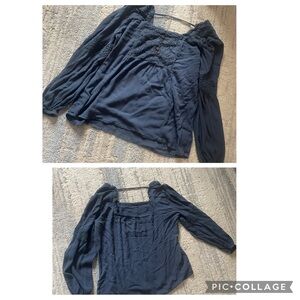 Maurices Blue Ruched Long Sleeve Blouse